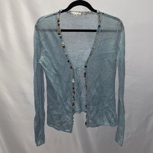 CAbi Womens Medium Blue Button Tie Cardigan Knit Delicate
